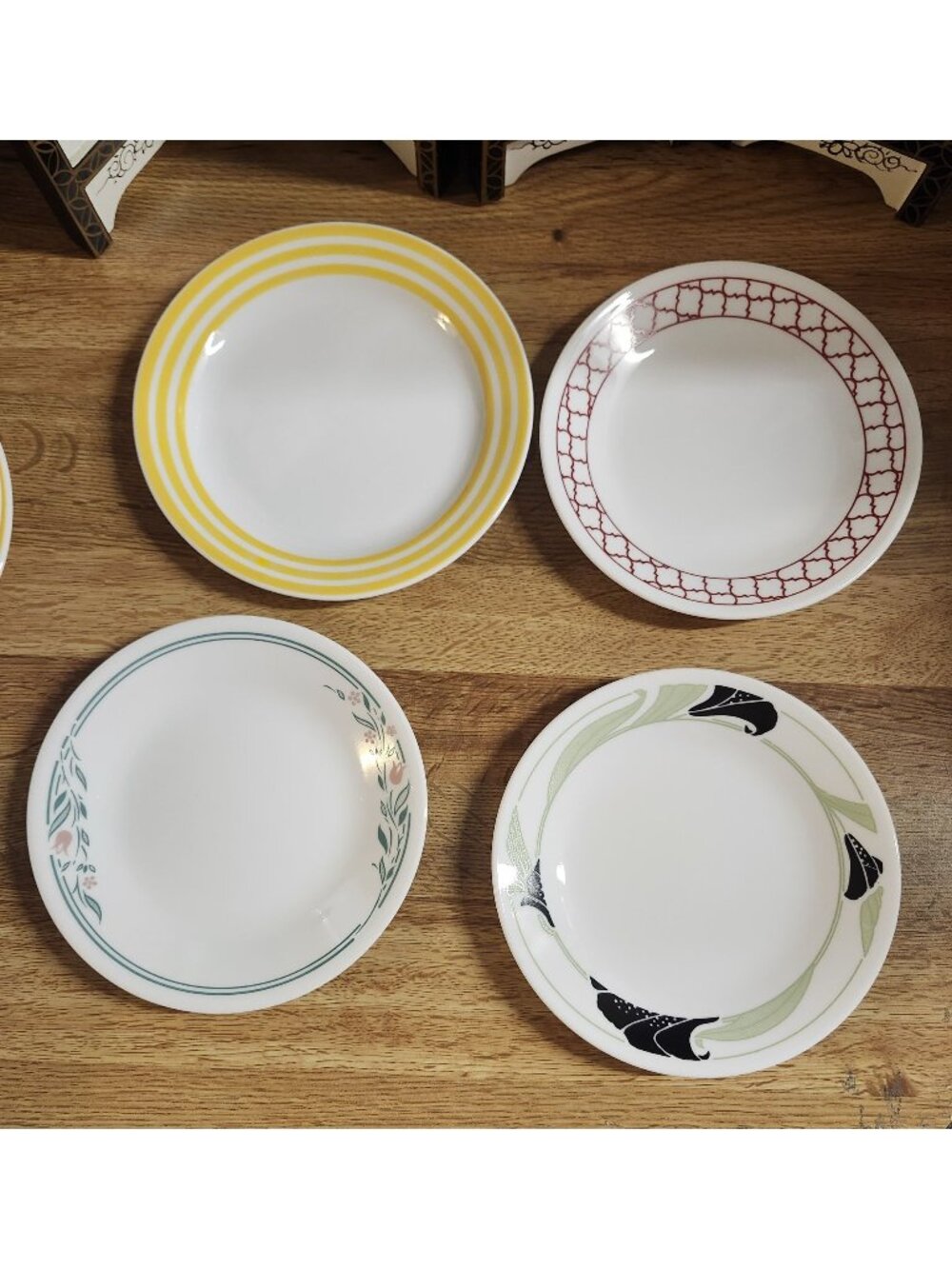 4- Mismatched Corelle Bread, Cake, Side Plates 6.75-7.25" Set of Four